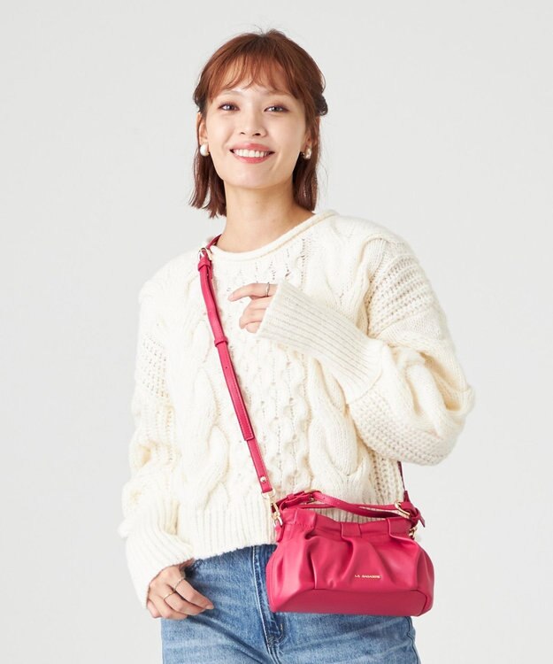 LA BAGAGERIE シープレザー　ギャザーミニマムバッグ ピンク