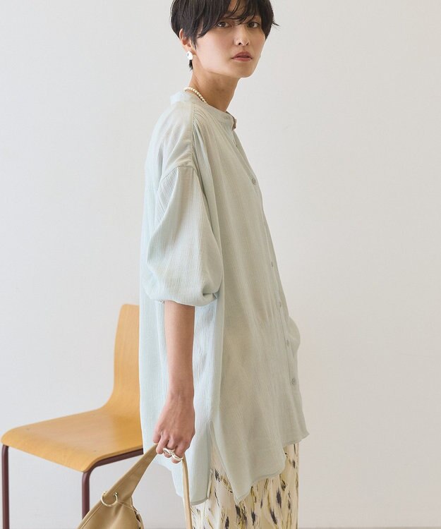 AMERICAN HOLIC 楊柳バンドカラーシャツ Mint