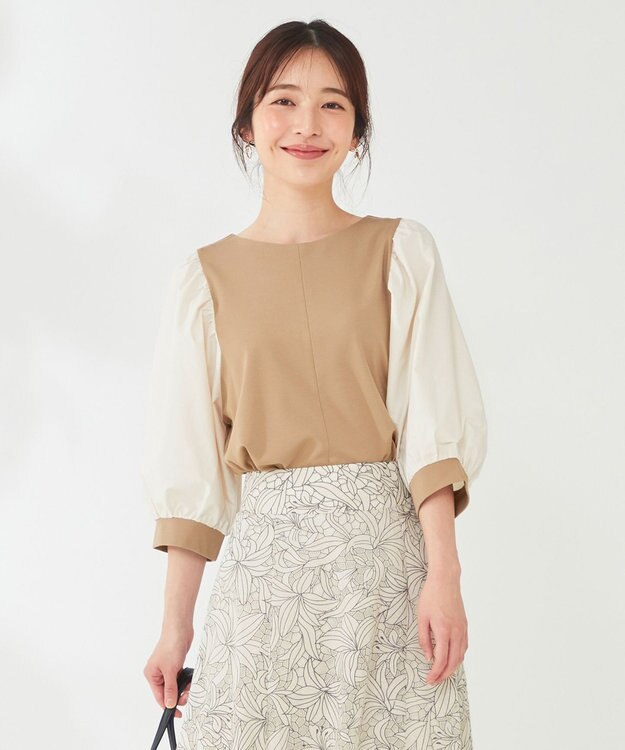 ANY SIS パフスリーブ異素材コンビ プルオーバー