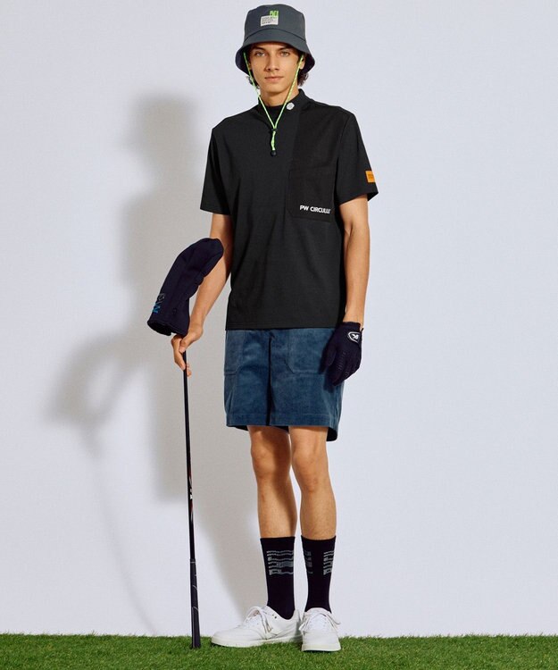 PW CIRCULUS 【吸水速乾 / UV遮蔽率99.5% UVカット / ストレッチ】【MEN】ポケットモックT ゴルフ ブラック系