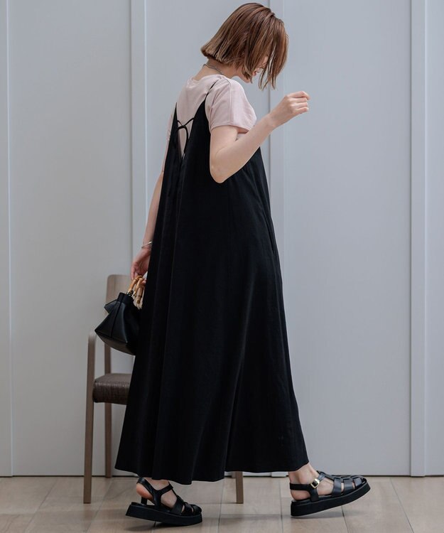 23区 S 【洗える】リネンレーヨンストレッチ キャミソール ワンピース ブラック系