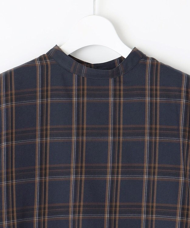 J.PRESS LADIES 【洗える】綿セルロースクリアチェック ボリューム袖 ブラウス ネイビー系3