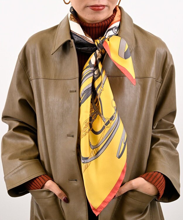 Marca 【伝統横濱スカーフ】鞍とベルト 大判 シルクスカーフ ヤマブキ