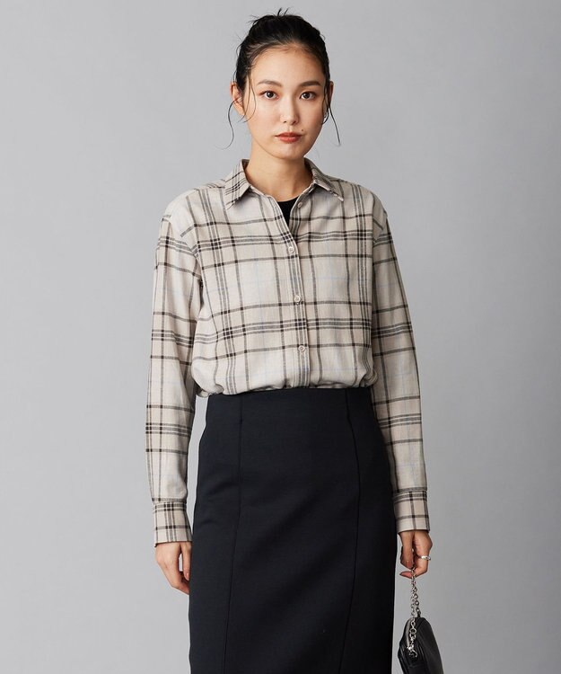 ICB 【洗える】コットンカポックチェック シャツ アイボリー系チェック柄