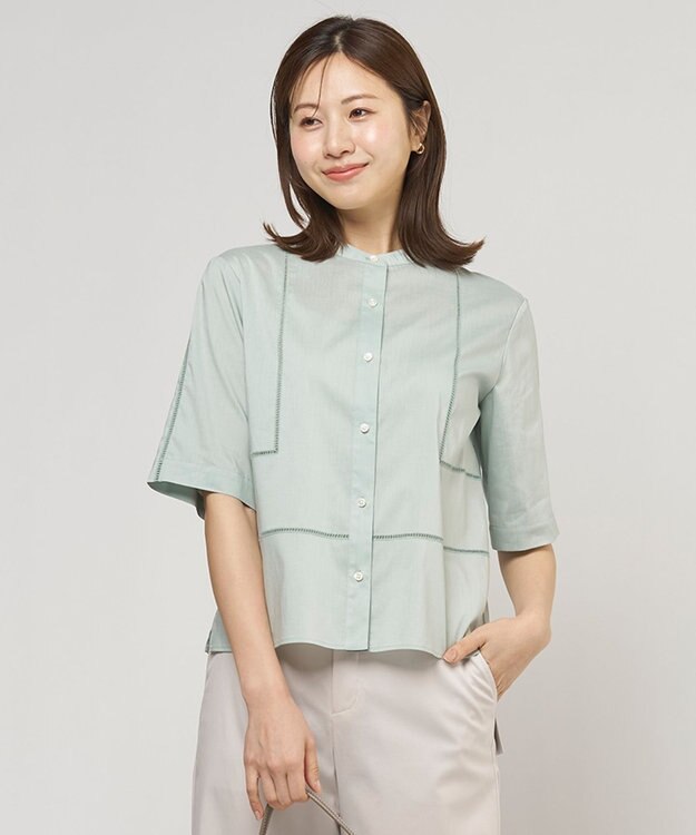 J.PRESS LADIES S 【WEB限定カラーあり・一枚で着映え】ラミー ポプリン ボクシーシャツ ミント系