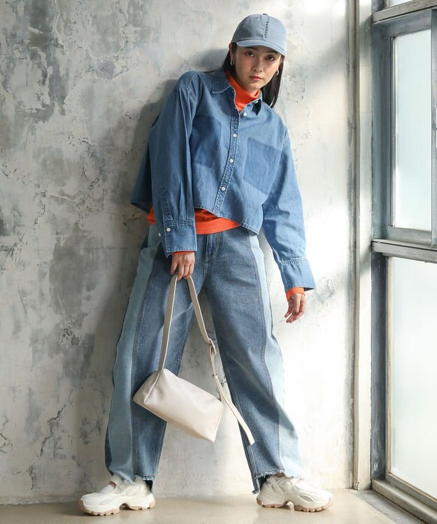 Green Parks ショート丈デニムシャツ Light Indigo