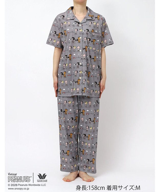 WACOAL PEANUTS パジャマ 5分袖 半袖 8分丈 綿100%(本体) スヌーピー レディース FDT167 /ワコール グレー