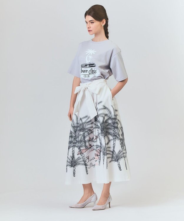 GRACE CONTINENTAL プラージュプリントタックスカート ホワイト
