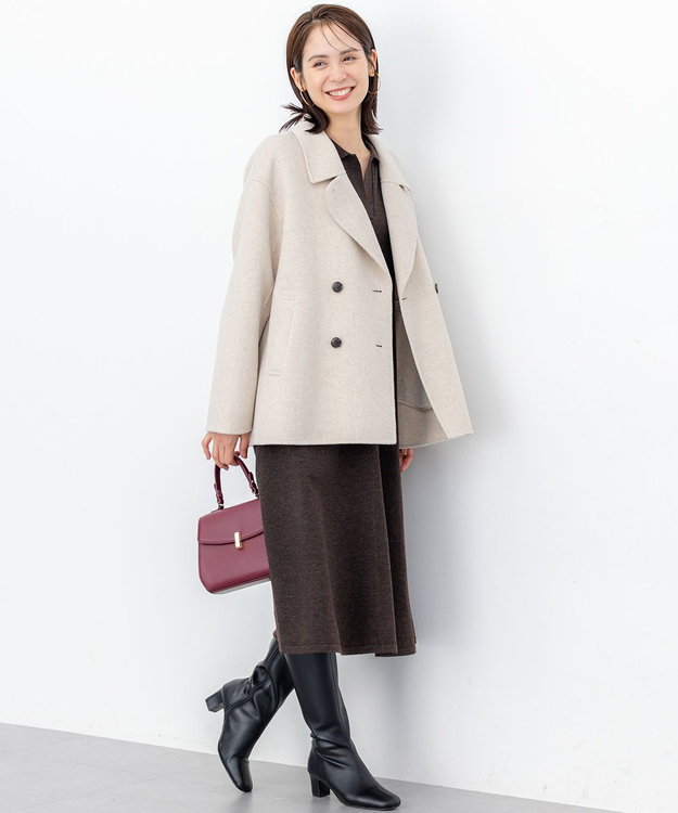 組曲 S ダブルブレストリバー コート アイボリー系