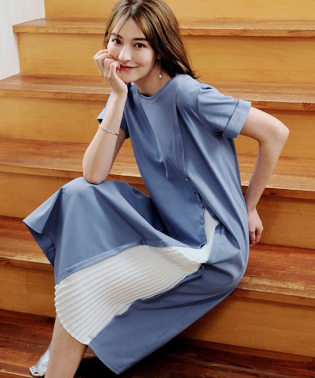 Tiaclasse 【UVケア・接触冷感】”あまラク” アシメプリーツカットソーワンピース ブルー