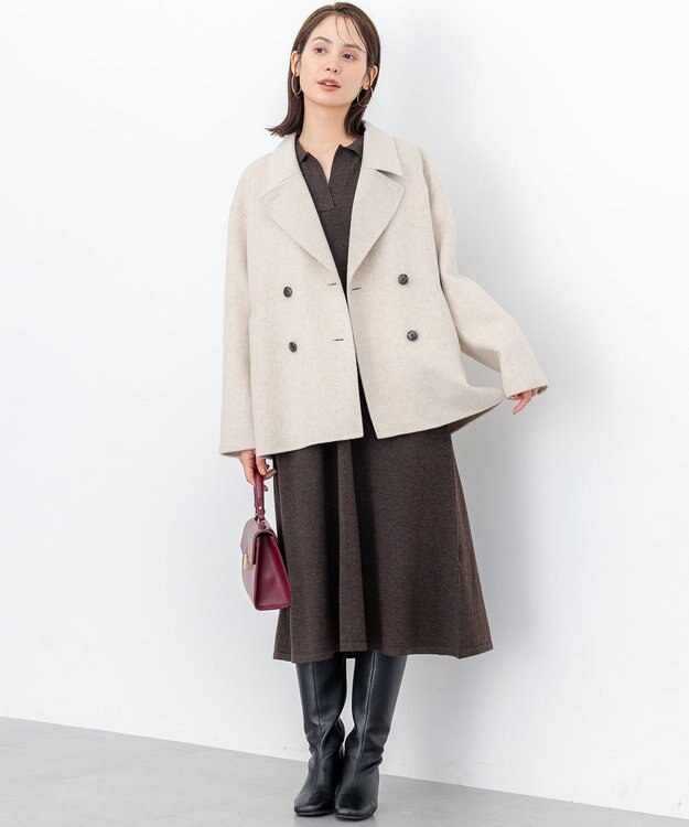 組曲 S ダブルブレストリバー コート アイボリー系