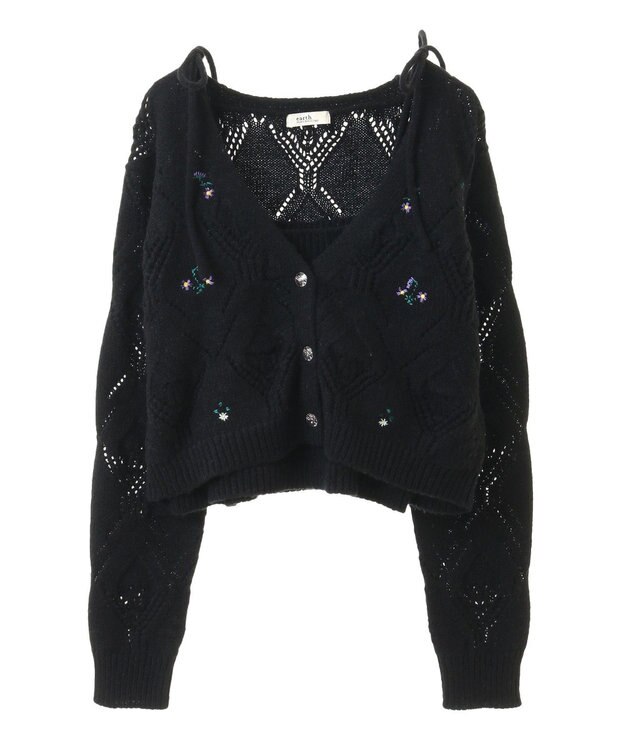 earth music&ecology ＳＥＴ２点刺繍ビスチェ＋カーディガン Black