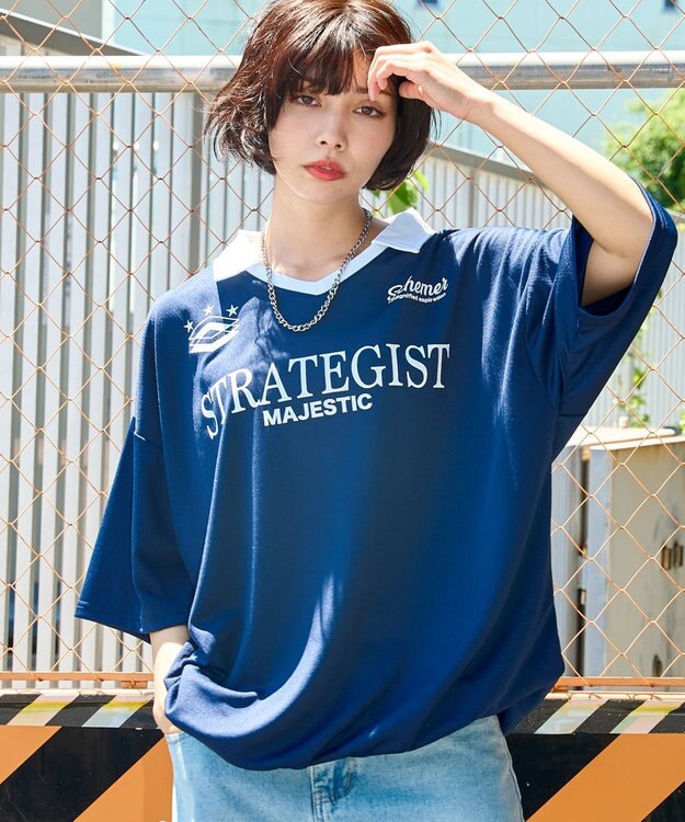 WEGO 【ユニセックス着用ITEM/MLサイズ展開】ドロストゲームシャツプルオーバー ネイビー