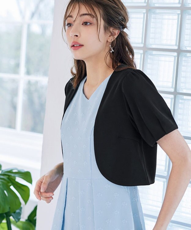 Tiaclasse 【洗える】大人上品なタックパフスリーブボレロ ブラック