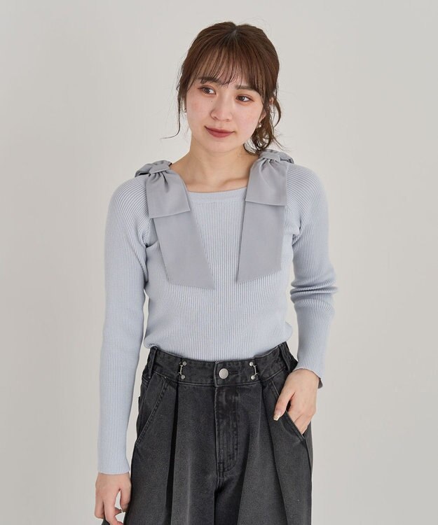 Green Parks ・ｓｗｉｎｇ　ｂｙ　ショルダーリボンプルオーバー Sax