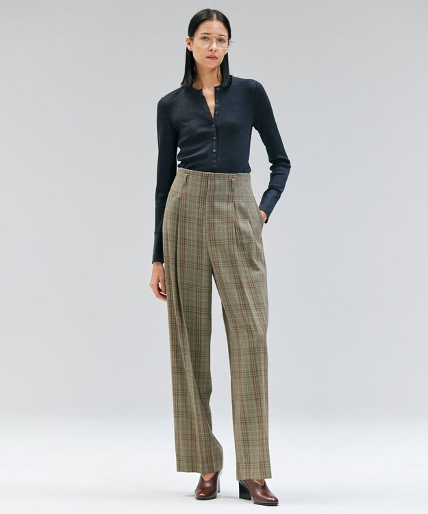 BEIGE， 【洗える・GISELe 10月号掲載】FORD / ウール配色メローヘンリーネックカットソー Charcoal