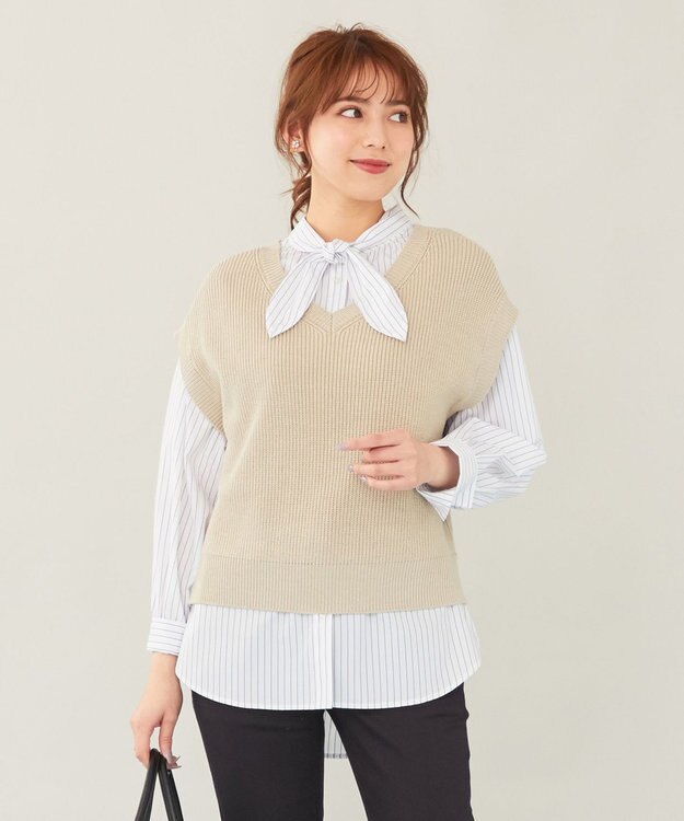 ANY SIS 【前後着用可】スムースタッチ2WAYニット ベスト ベージュ