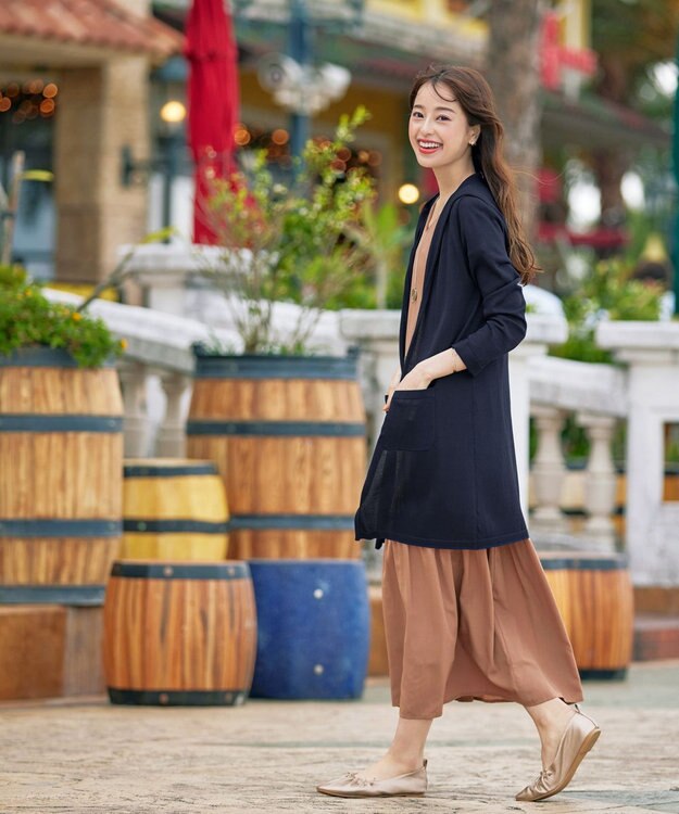 Tiaclasse L 【洗える新色追加・洗える】サマーニットフードロングカーディガン ネイビー