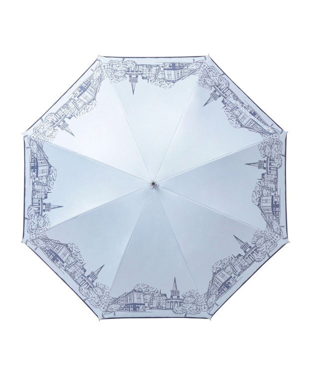 MOONBAT 【遮光100%】SOLFEGE MODE  晴雨兼用 長傘 日傘 街並プリント サックスブルー