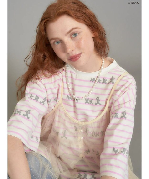 AMERICAN HOLIC 発砲プリントボーダーＴシャツ／Ｄｉｓｎｅｙ Border Pink