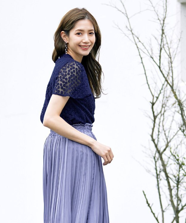 Tiaclasse 【洗える】チュールレースブラウス ネイビー