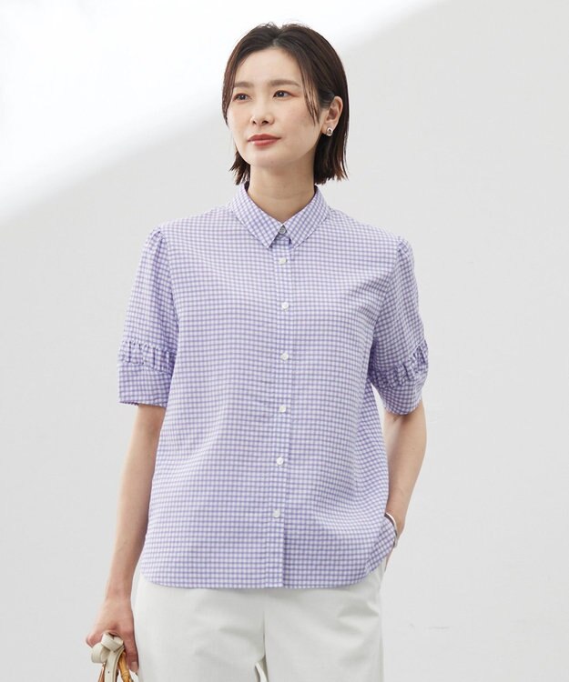 J.PRESS LADIES 【洗える】アセVisギンガム シャツ ブラウス ラベンダー系