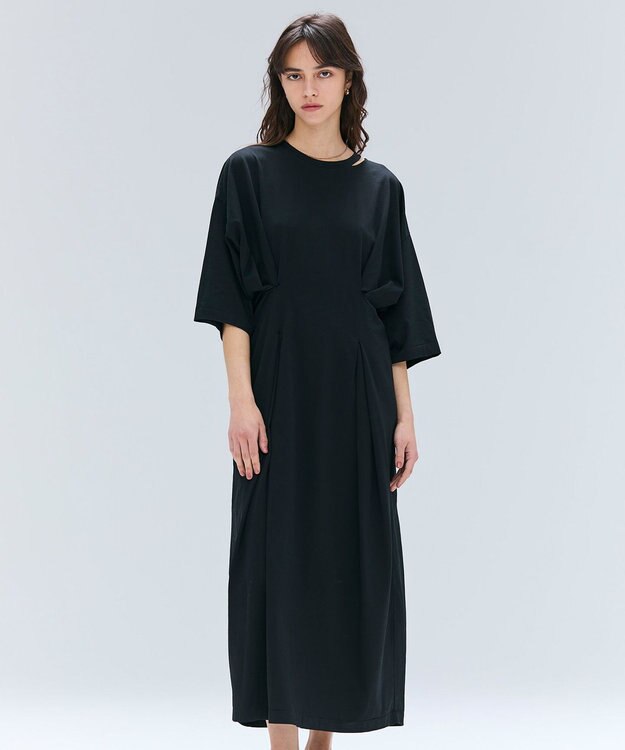 BEIGE， 【洗える】S.BABILA / スリットネックウエストタックワンピース Black