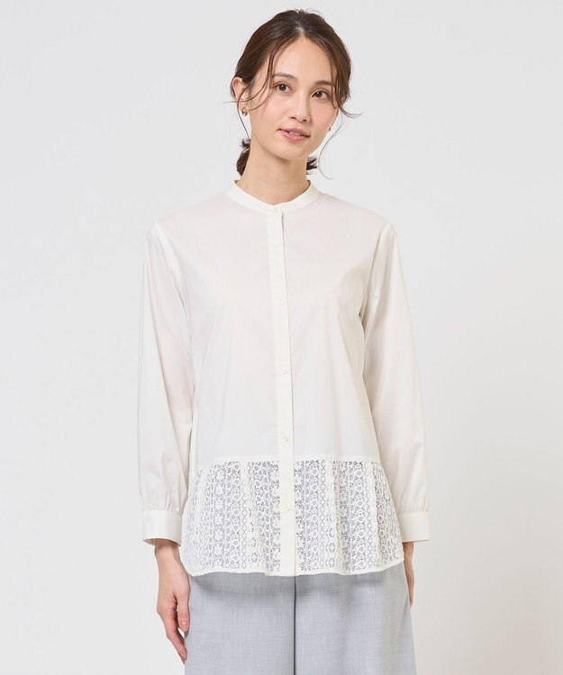 J.PRESS LADIES L エニーブロード レース ブラウス オフホワイト系