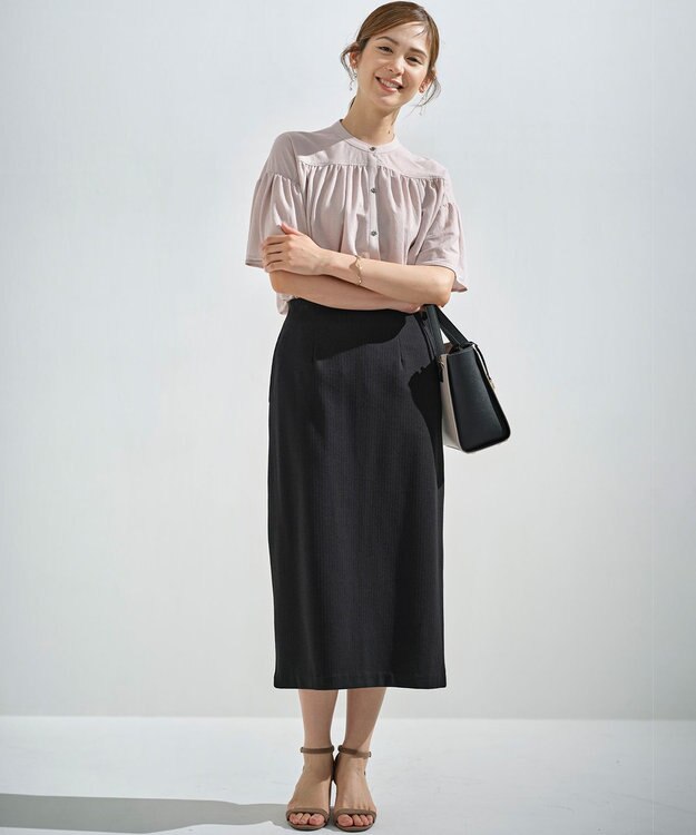 組曲 S 【WEB限定】ストライプジャガード タイトスカート ブラック系