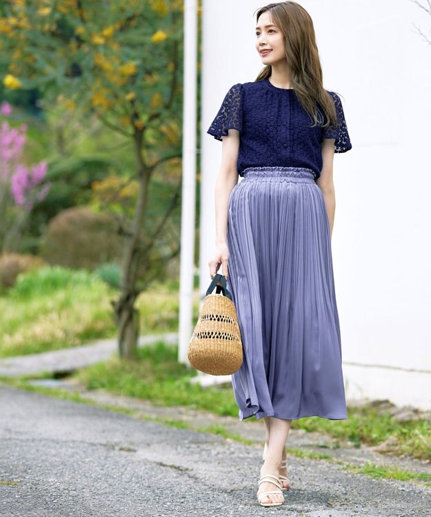 Tiaclasse 【洗える】チュールレースブラウス ネイビー