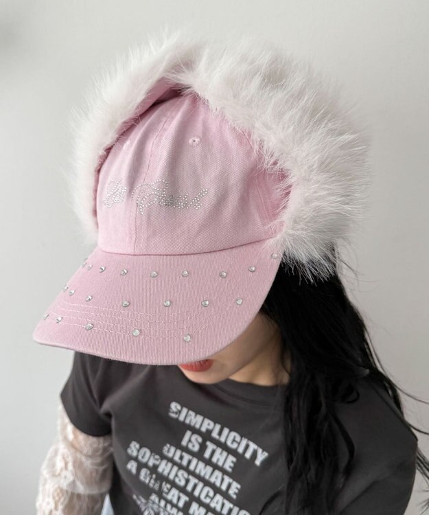 WEGO ラインストーンドッグイヤーキャップ ライトピンク