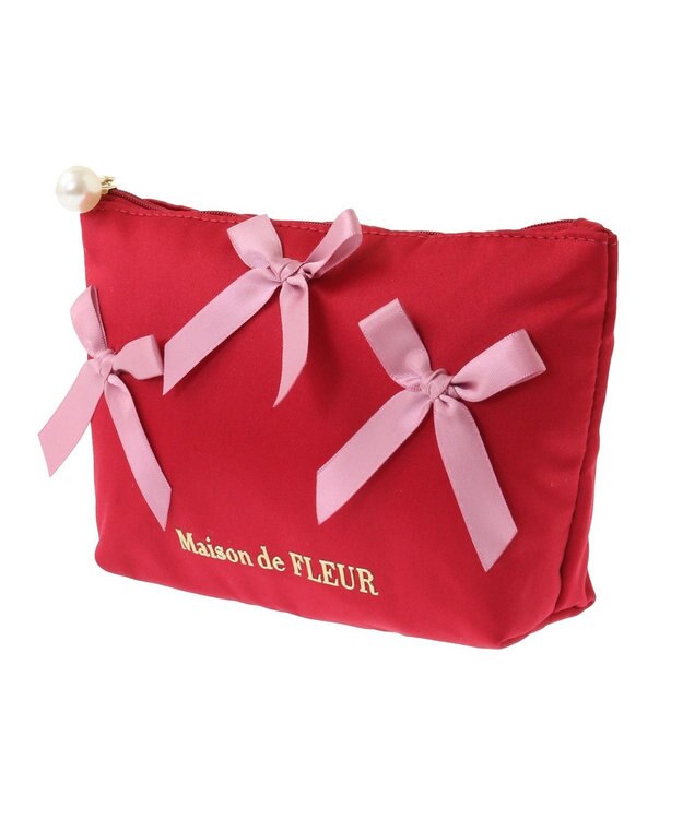 Maison de FLEUR リボンサテンポーチ Red
