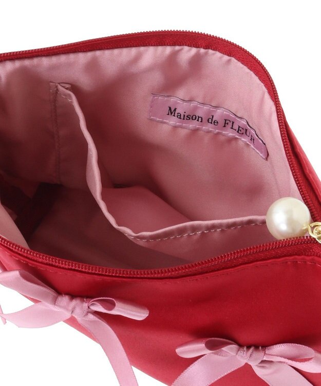 Maison de FLEUR リボンサテンポーチ Red