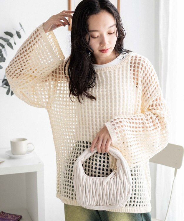 WEGO ビッグメッシュニットプルオーバー オフホワイト