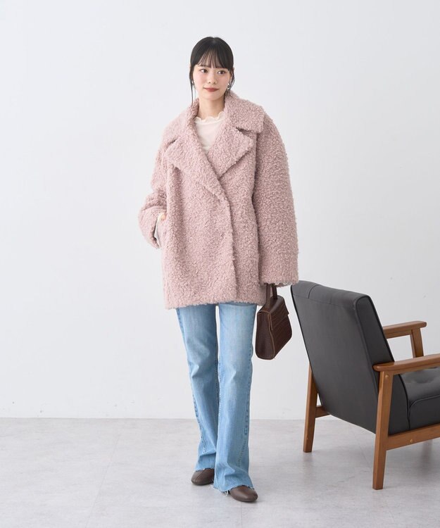 earth music&ecology ループファーコート Pink Beige