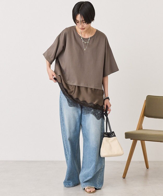 AMERICAN HOLIC レースドッキングＴシャツ Charcoal Gray