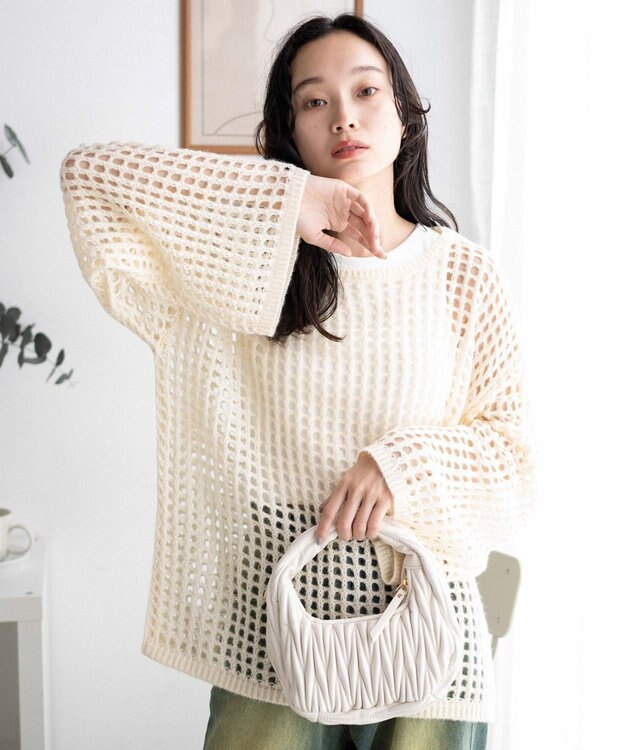 WEGO ビッグメッシュニットプルオーバー オフホワイト