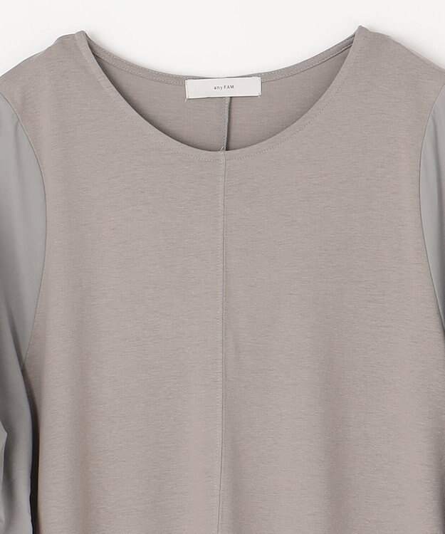 ANY 異素材コンビ ボリュームスリーブワンピース グレー