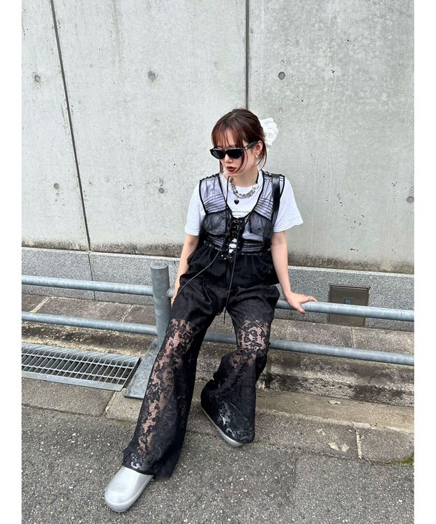 Green Parks レースタックパンツ Black