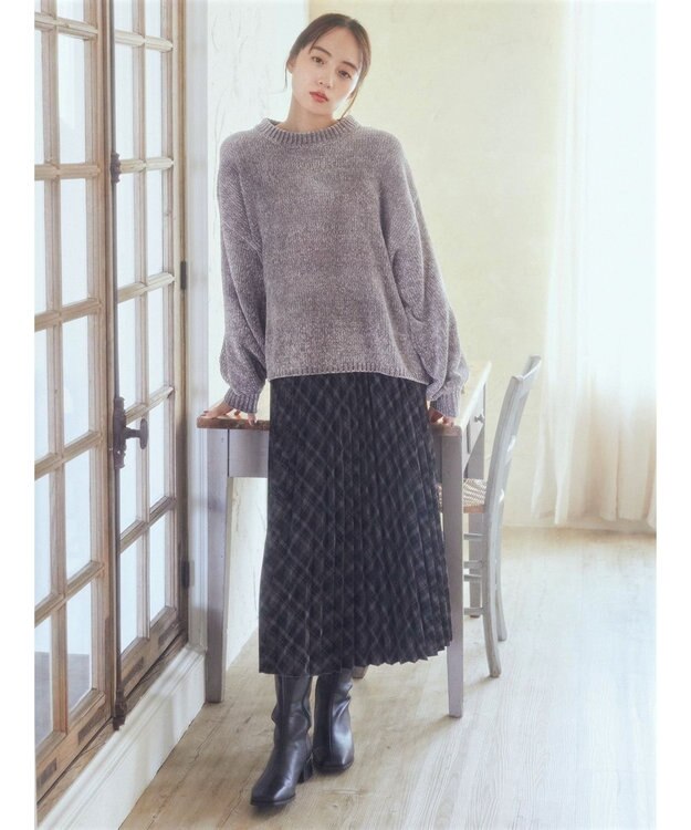 earth music&ecology すきな丈プリーツスカート Check Black