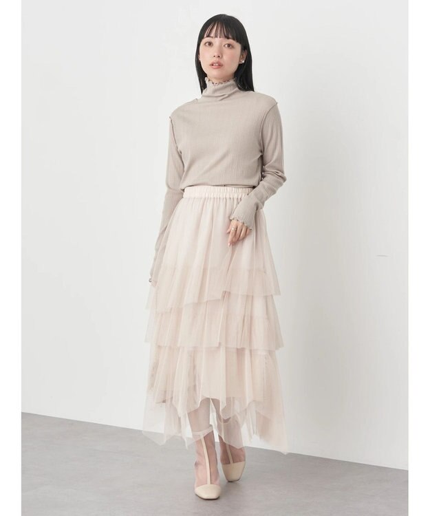 earth music&ecology ランダムリブタートルネックプルオーバー Beige