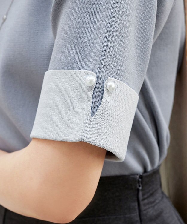 Tiaclasse L 【洗える】配色カフスニットトップス ブルー×サックス