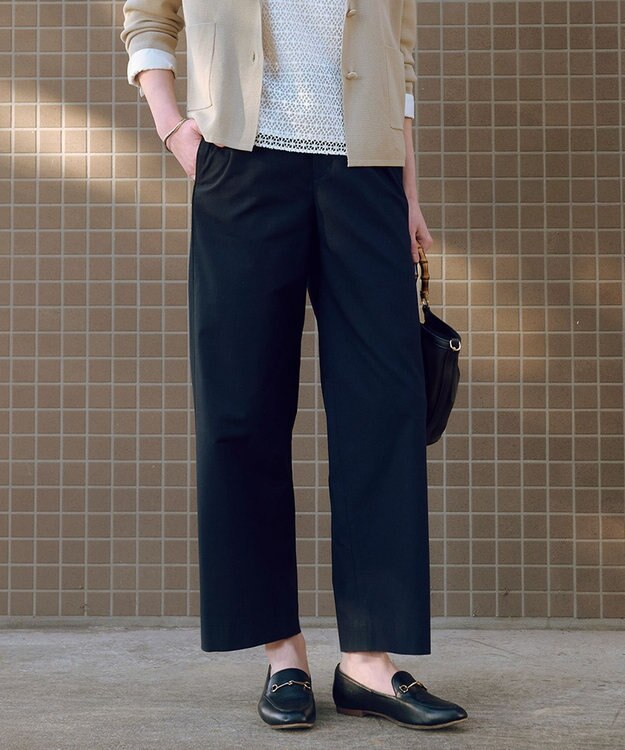 J.PRESS LADIES TCリネン ドライツイル ストレート パンツ ネイビー系