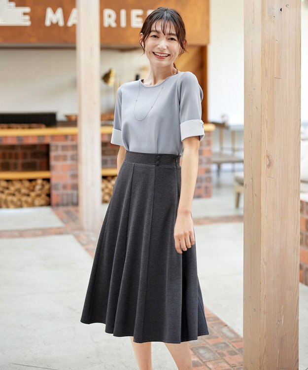 Tiaclasse L 【洗える】配色カフスニットトップス ブルー×サックス