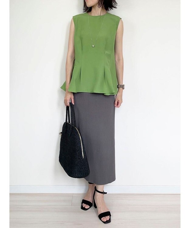 Green Parks AnriettMusee ノースリーブタックペプラムブラウス Green