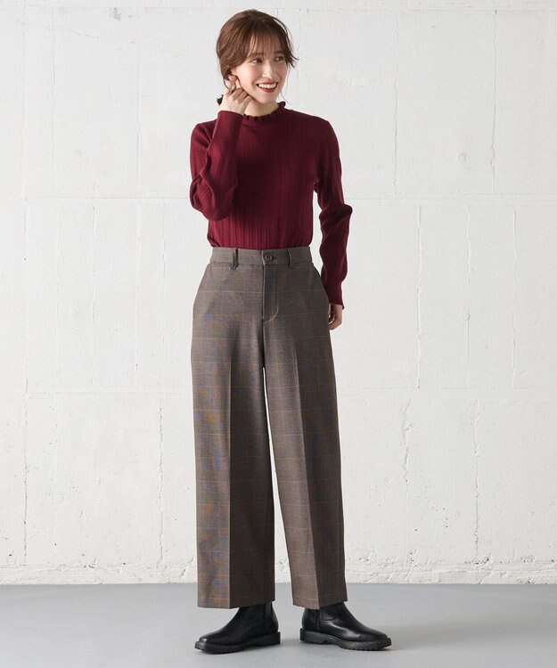 ANY 【ウエストゴム/リントラク加工/裏起毛/ストレッチ】シークレットウォーム　ワイドパンツ ブラウンチェック