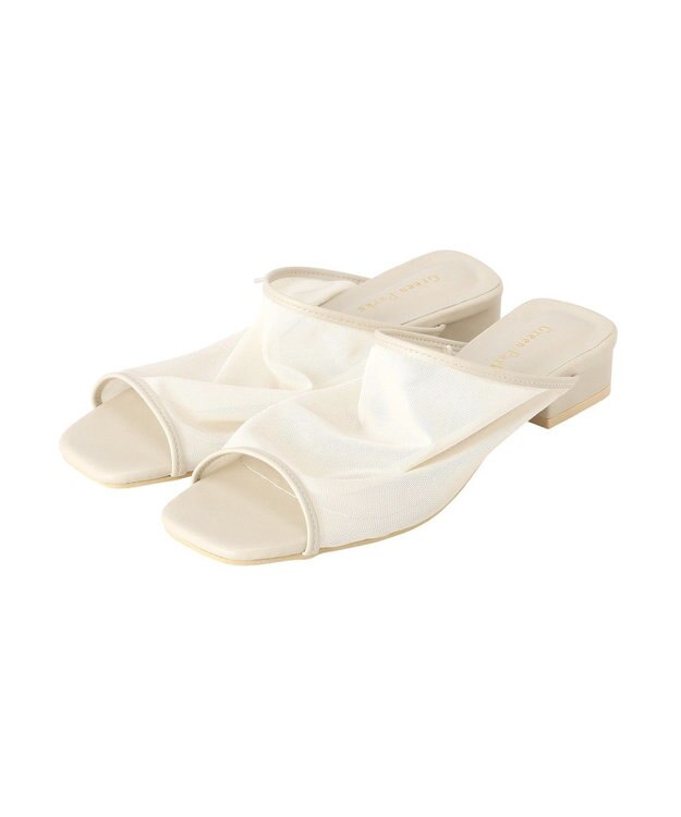Green Parks ストレッチメッシュミュールサンダル Off White