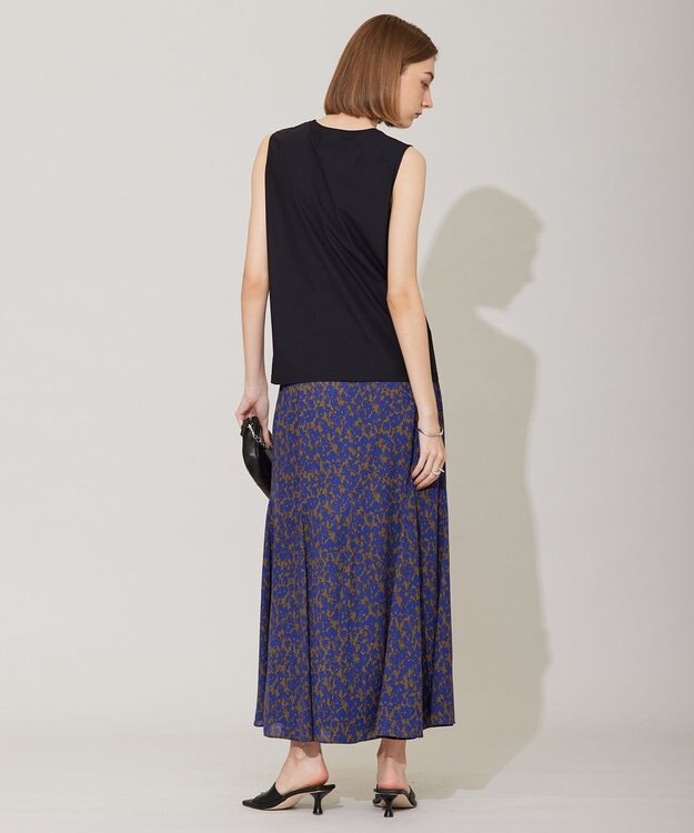 ICB 【洗える】シルエットフラワープリント マーメイドスカート キャメルベース柄