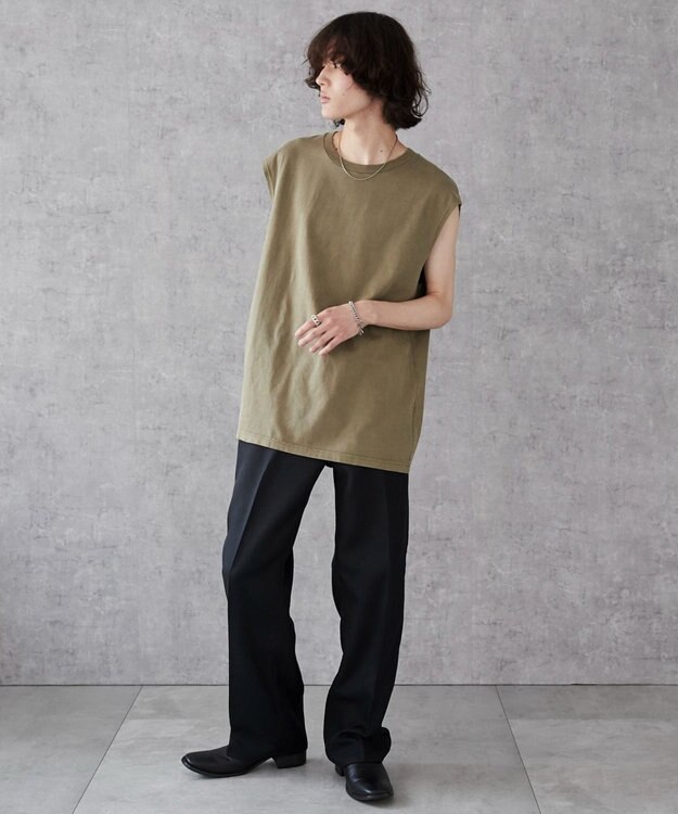 WEGO 【5色3サイズ展開/ユニセックス着用ITEM/洗える/綿100%】スリーブレスコットンT カーキ