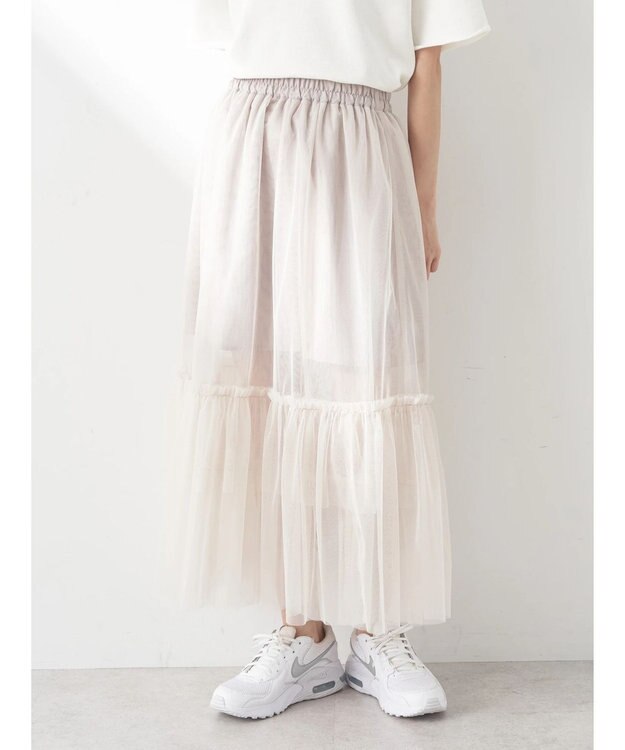 earth music&ecology ティアードチュールスカート Ivory